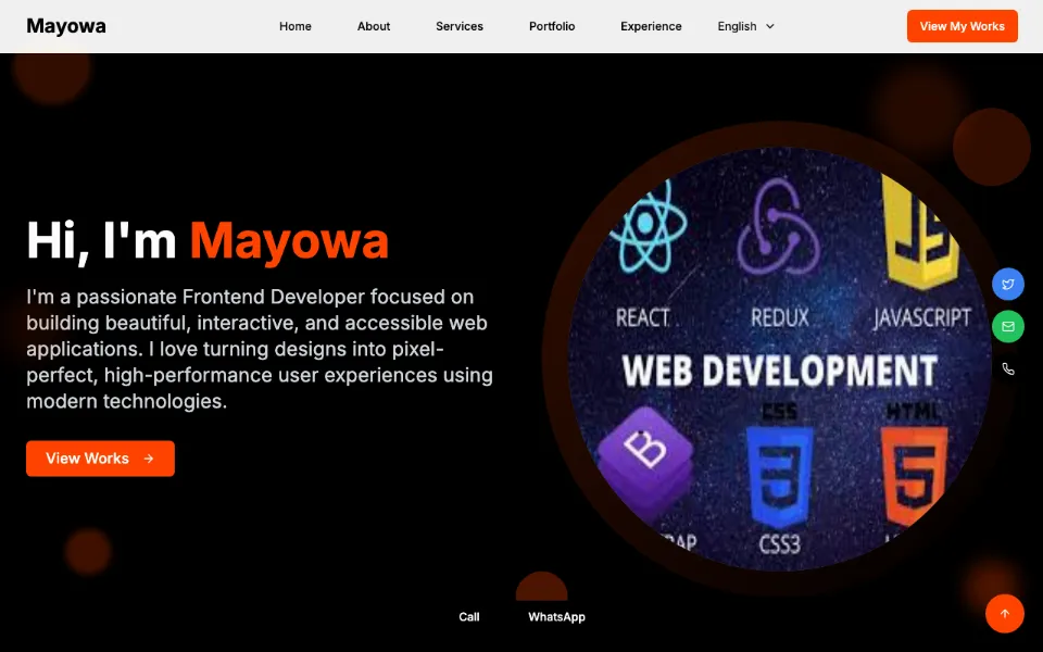 Home page of Mayowa Adejola's front-end developer portfolio