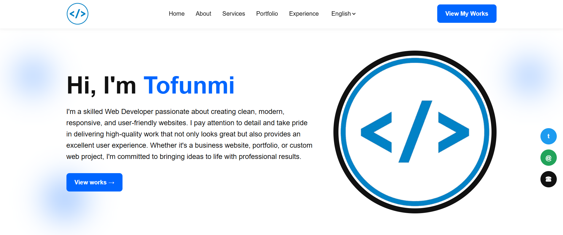 Screenshot of Tofunmi | Personal Portfolio Website, a student project from the HTML, CSS & JavaScript course at IMT Computers
